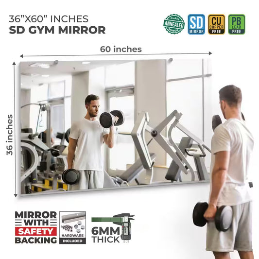 Gym Wall Mirror SD Annealed 1/4 In. Thick Safety-Backed, 36 In. W X 60 In. H