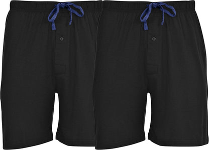 Men'S 2 Pack Jersey Cotton Knit Tagless Sleep & Lounge Drawstring Shorts, Black/Black, 2X-Large