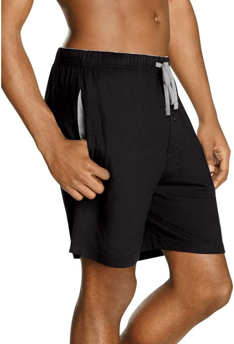 Men'S 2 Pack Jersey Cotton Knit Tagless Sleep & Lounge Drawstring Shorts, Black/Black, 2X-Large