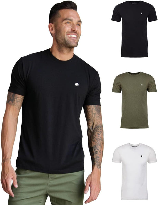 Mens T Shirt with Logo - Short Sleeve Crew Neck Soft Fitted Tees S - 4XL Fresh Classic Basic Tshirts